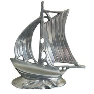Vintage Metal Sailboat Sculpture 9” Nautical Decor